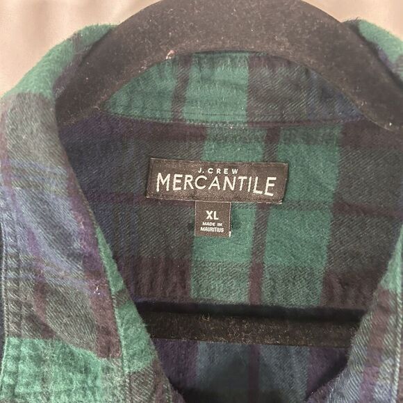 J. Crew Mercantile Flannel Shirt Men's XL Green Blue Plaid Button Up Long Sleeve - Picture 3 of 5